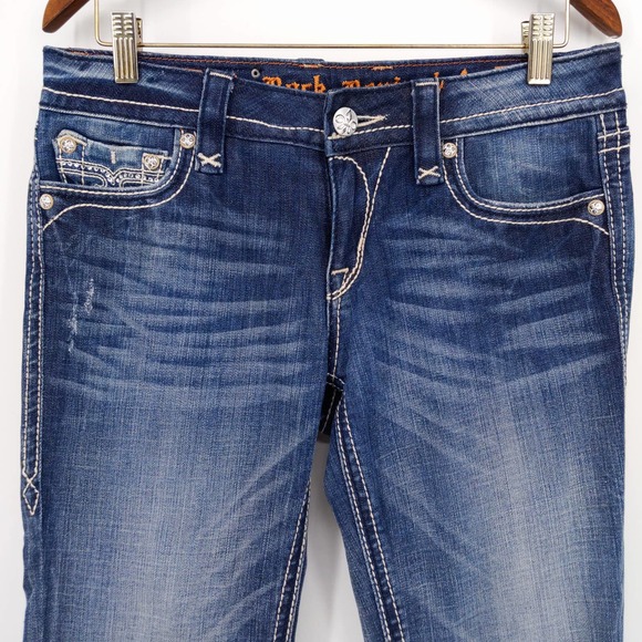 Rock Revival Sora Capri Jeans Bling Rhinestone Pocket 8" Rise Medium Wash Sz 29 - Picture 3 of 9